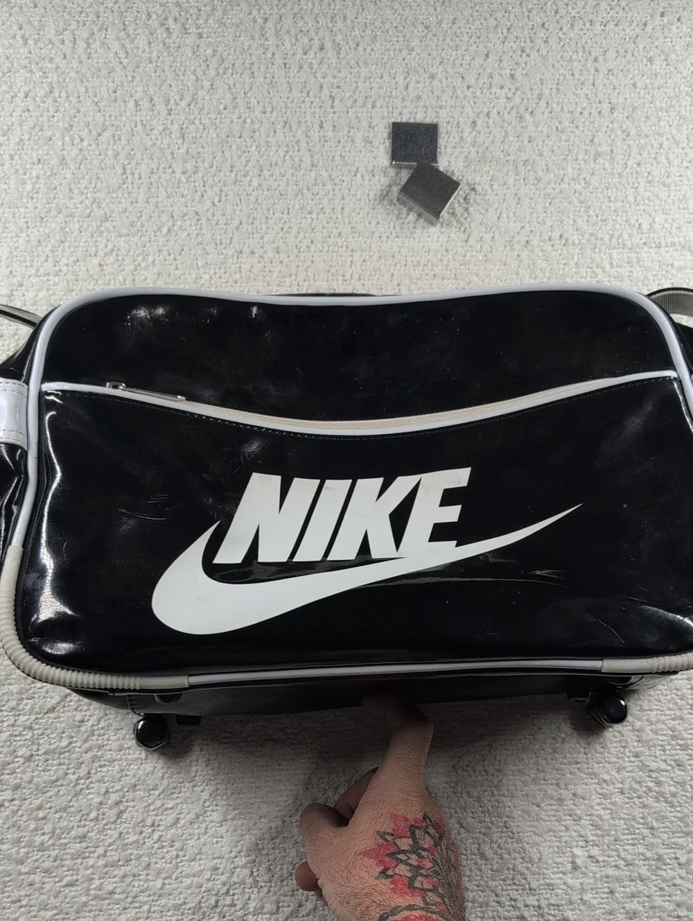 16x5 Nike Black and White Duffel  Gym Bag with Bold Swoosh